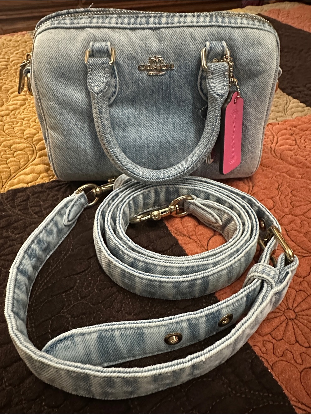Coach Rowan Mini Light Blue Denim Crossbody Satchel with 3 hang tags
